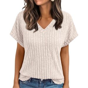 Women Tops Summer Sweaters Short Sleeve V Neck Shirts 2025 Spring Fashion Dressy